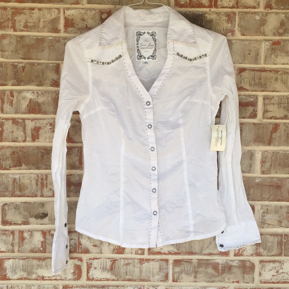 Guess Western Button Up Blouse Graphic Wings Back
